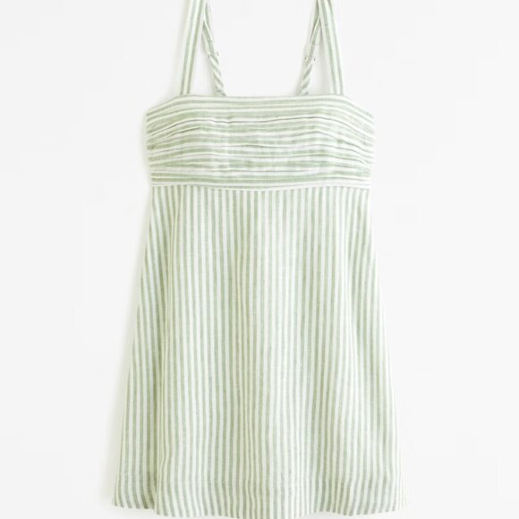Linen-Blend Skort Dress - Green Stripe - A&F - Picture 2 of 4